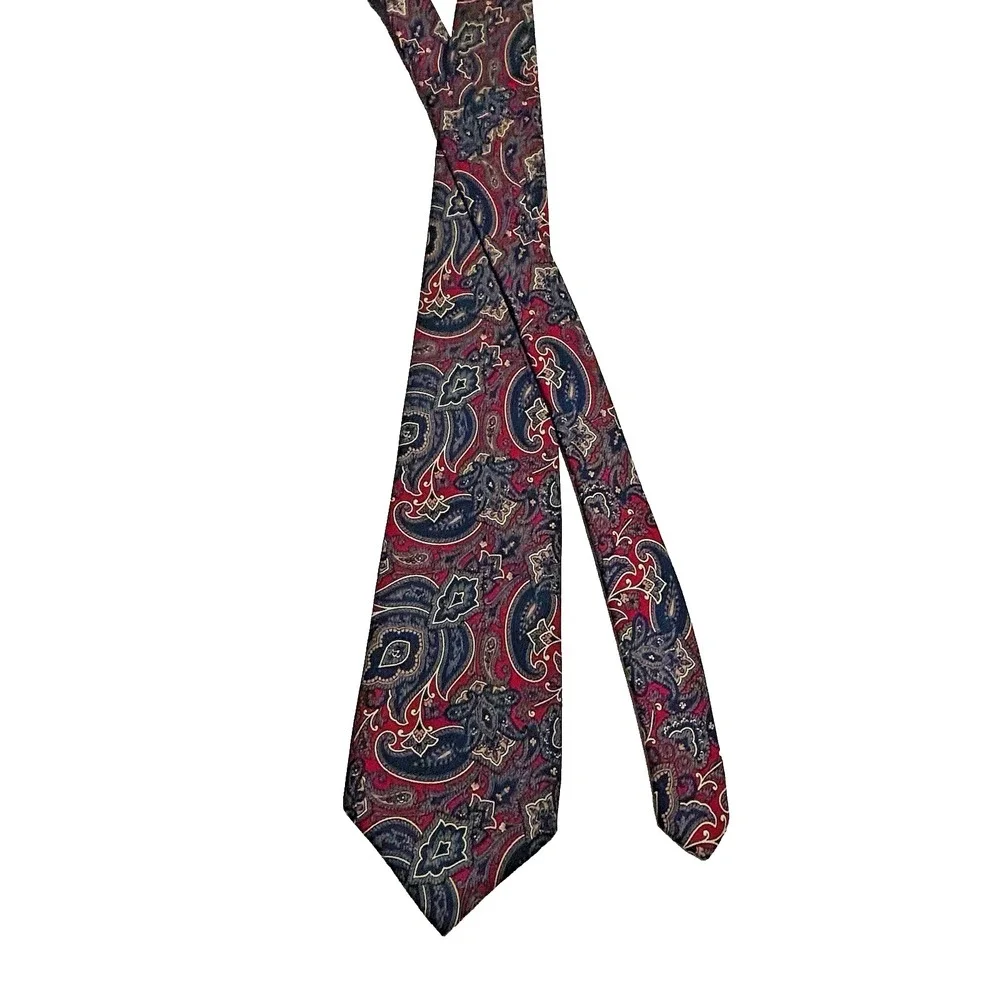 Robert Talbott For Nordstrom Red w/ Blue Floral Paisley‎ Silk Mens Tie 3.5